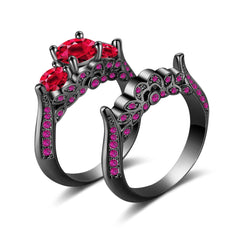 Red Crystal & Cubic Zirconia Botanical Ring Set