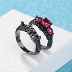 Red Crystal & Cubic Zirconia Botanical Ring Set