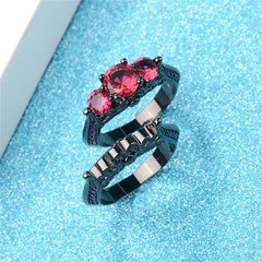 Red Crystal & Cubic Zirconia Botanical Ring Set