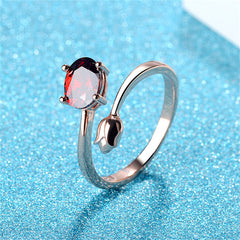 Red Crystal & 18K Rose Gold-Plated Rose Bypass Ring