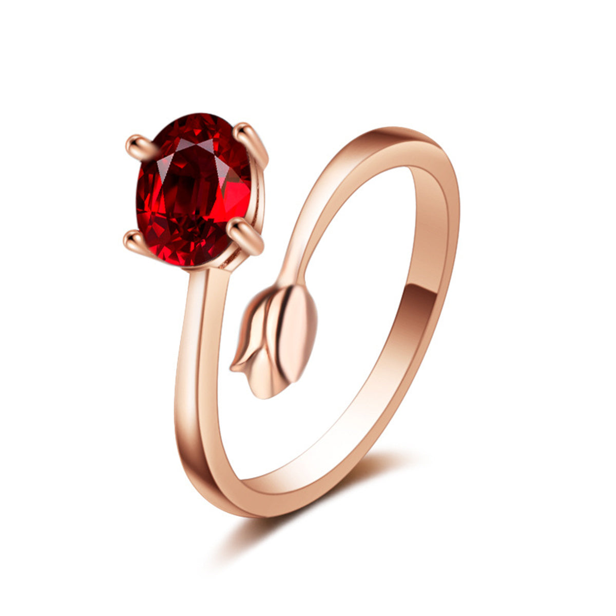 Red Crystal & 18K Rose Gold-Plated Rose Bypass Ring