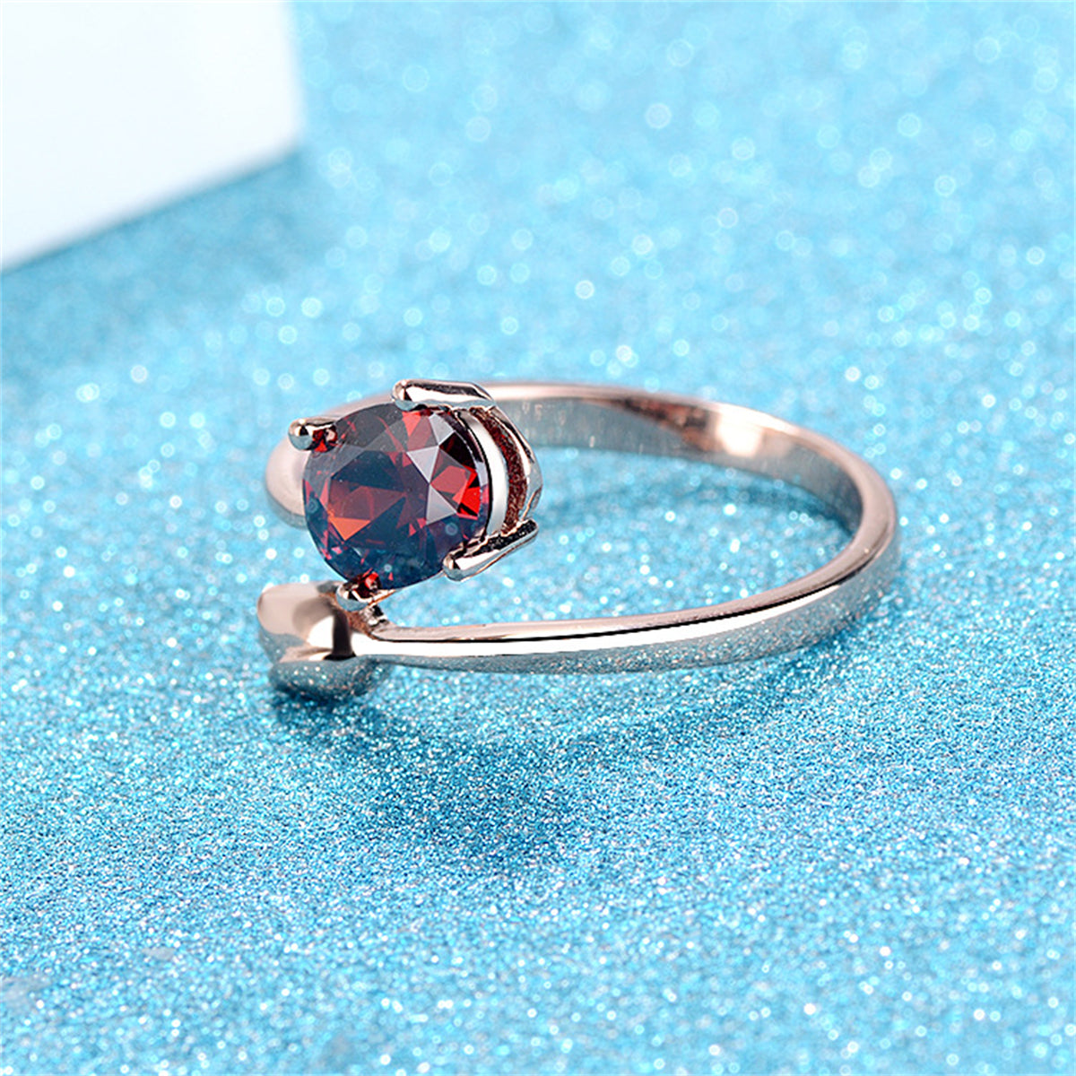 Red Crystal & 18K Rose Gold-Plated Rose Bypass Ring