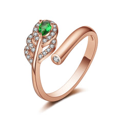 Green Crystal & Clear Cubic Zirconia Leaf Bypass Ring