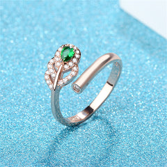 Green Crystal & Clear Cubic Zirconia Leaf Bypass Ring