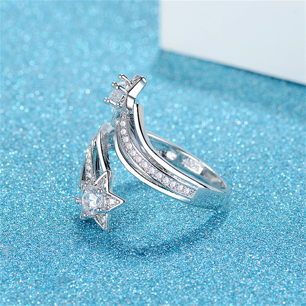 Crystal & Cubic Zirconia Star Bypass Ring