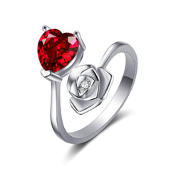 Red Crystal & Cubic Zirconia Heart & Rose Bypass Ring