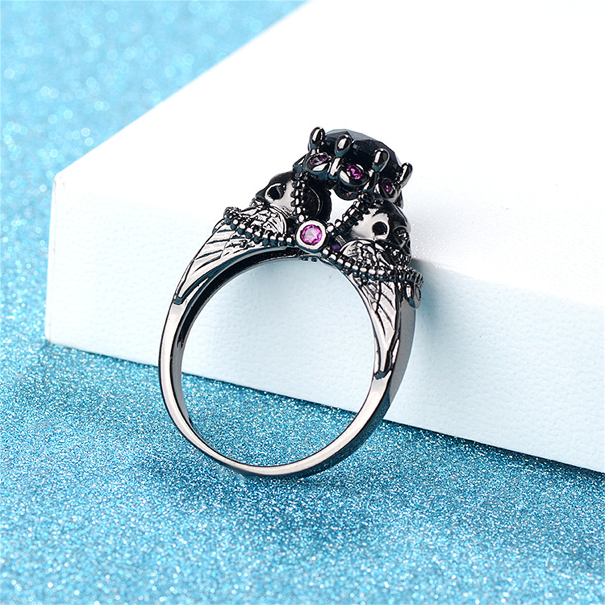 Black Crystal & Cubic Zirconia Skull Ring