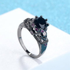 Black Crystal & Cubic Zirconia Skull Ring