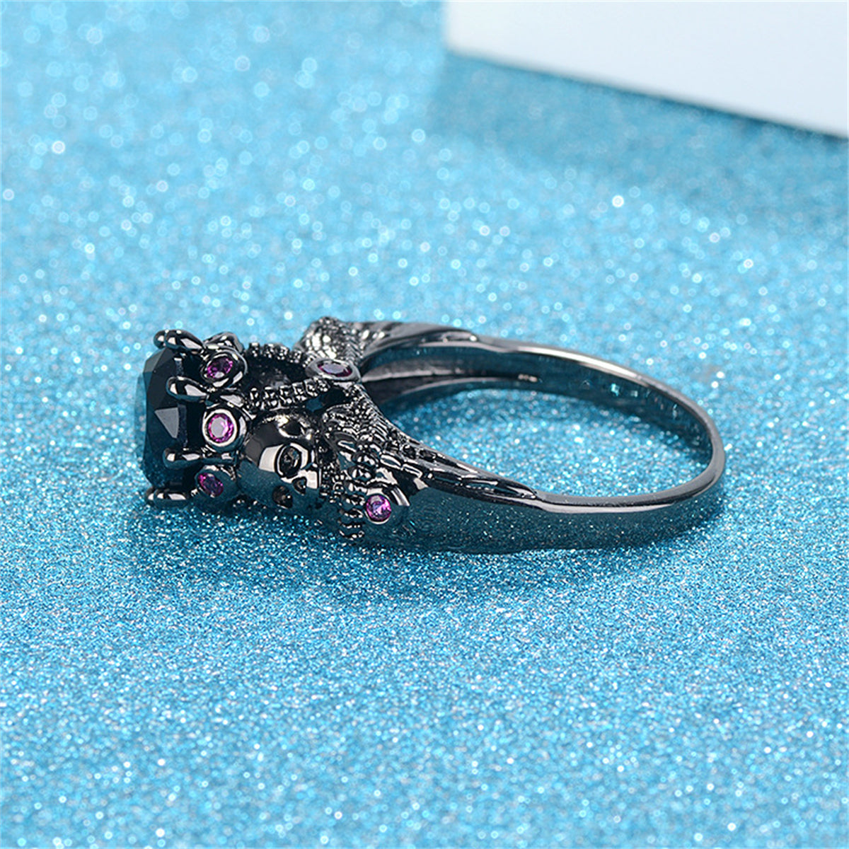 Black Crystal & Cubic Zirconia Skull Ring