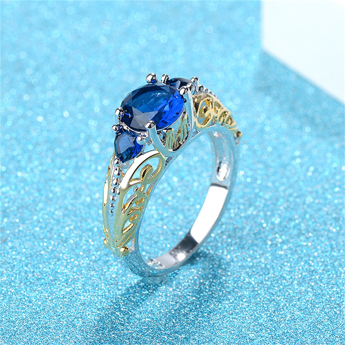 Navy Crystal & Two-Tone Heart-Cut Ring