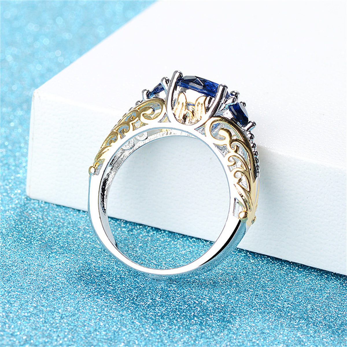 Navy Crystal & Two-Tone Heart-Cut Ring