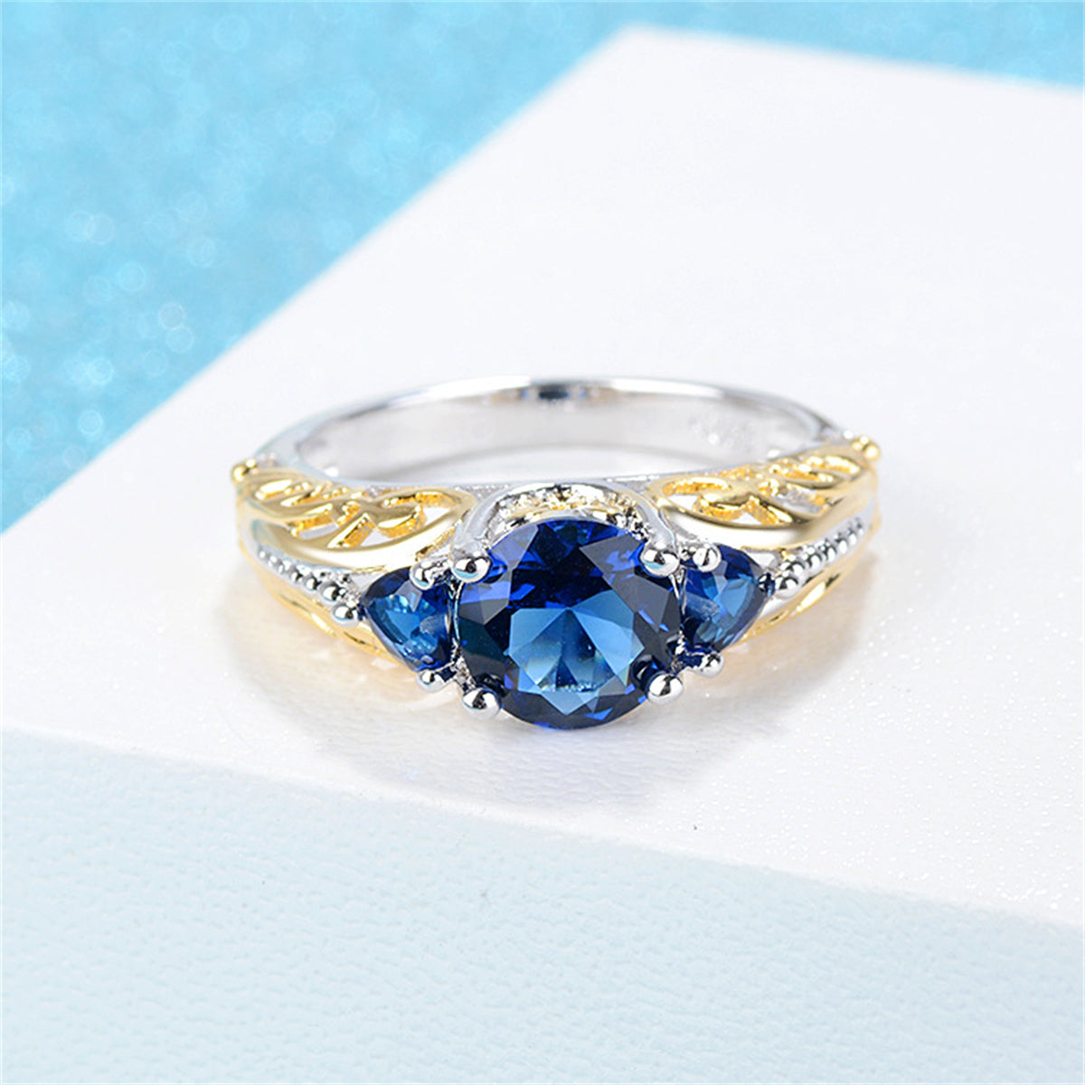 Navy Crystal & Two-Tone Heart-Cut Ring