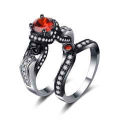 Red Crystal & Cubic Zirconia Skull Ring Set