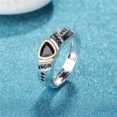 Black Crystal & Cubic Zirconia Triangle-Cut Ring