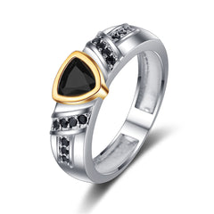 Black Crystal & Cubic Zirconia Triangle-Cut Ring