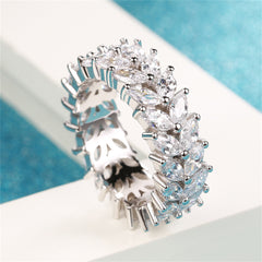 Crystal & Silver-Plated Marquise-Cut Two Rank Band Ring