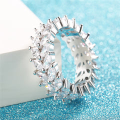 Crystal & Silver-Plated Marquise-Cut Two Rank Band Ring