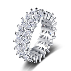 Crystal & Silver-Plated Marquise-Cut Two Rank Band Ring