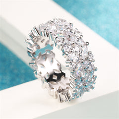 Crystal & Cubic Zirconia Silver-Plated Flower Band Ring