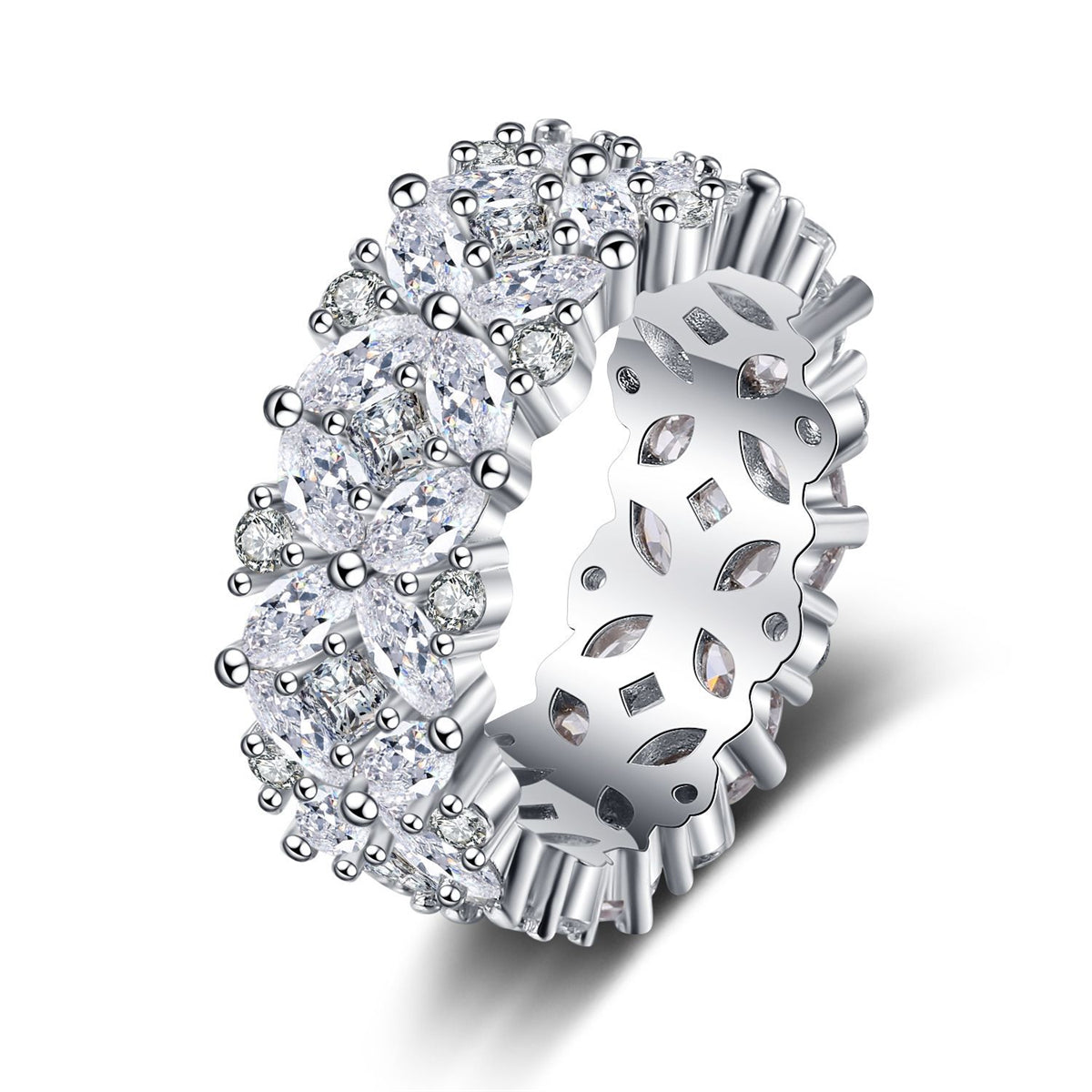 Crystal & Cubic Zirconia Silver-Plated Flower Band Ring