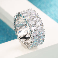 Pear Cut-Crystal & Silver-Plated Layered Band Ring