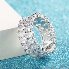 Pear Cut-Crystal & Silver-Plated Layered Band Ring