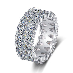 Pear Cut-Crystal & Silver-Plated Layered Band Ring