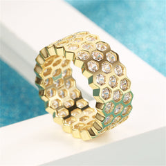 Cubic Zirconia & 18K Gold-Plated Honeycomb Band Ring