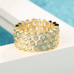 Cubic Zirconia & 18K Gold-Plated Honeycomb Band Ring