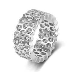 Cubic Zirconia & Silver-Plated Honeycomb Band