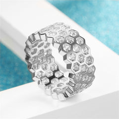 Cubic Zirconia & Silver-Plated Honeycomb Band