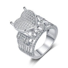 Cubic Zirconia & Silver-Plated Heart Ring