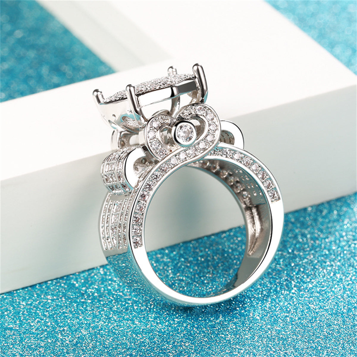 Cubic Zirconia & Silver-Plated Heart Ring