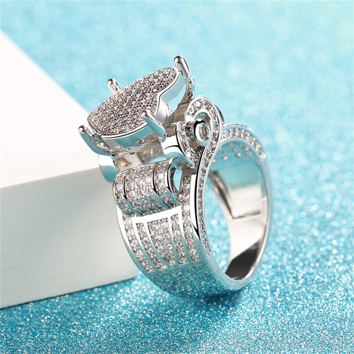 Cubic Zirconia & Silver-Plated Heart Ring