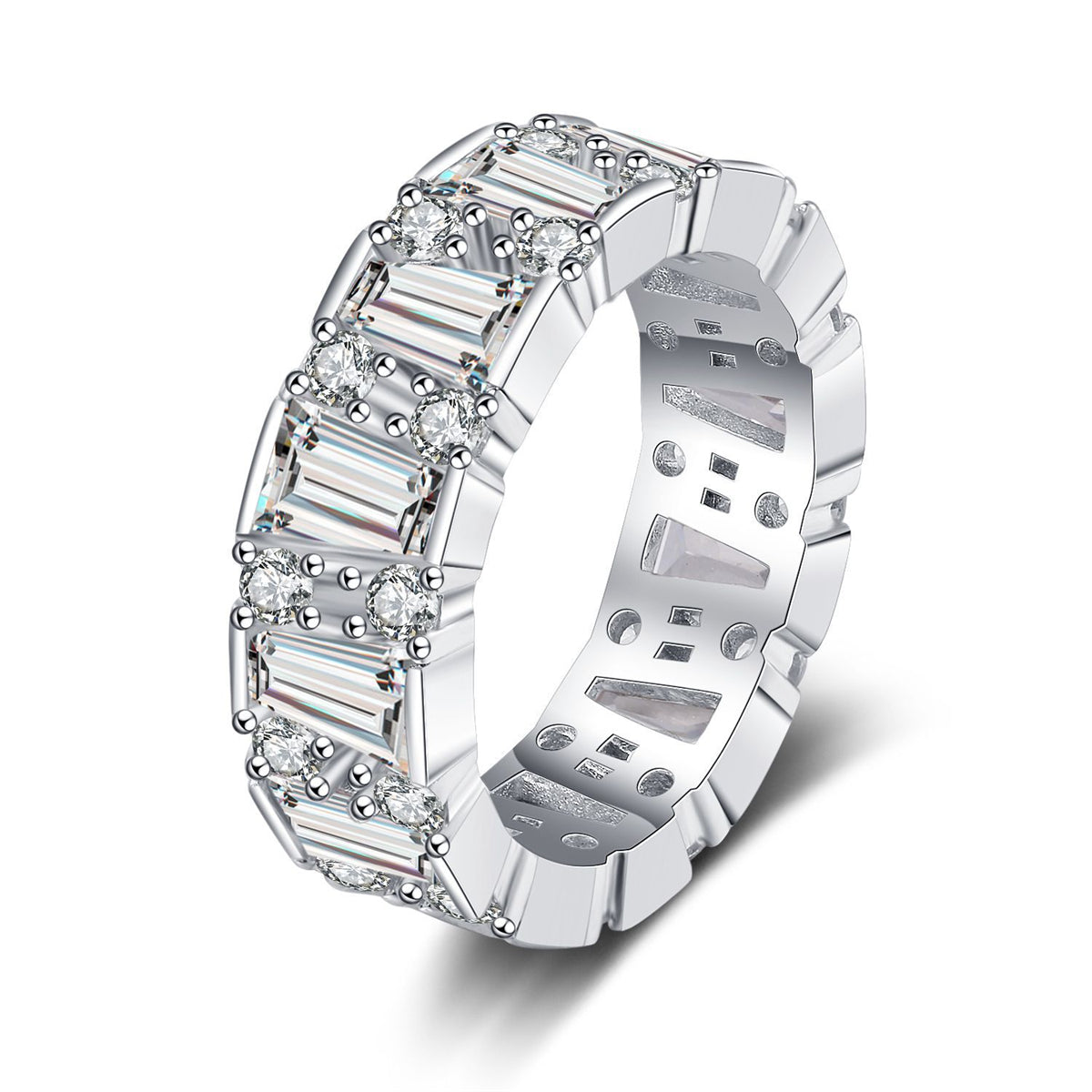 Crystal & Cubic Zirconia Silver-Plated Ladder Band Ring