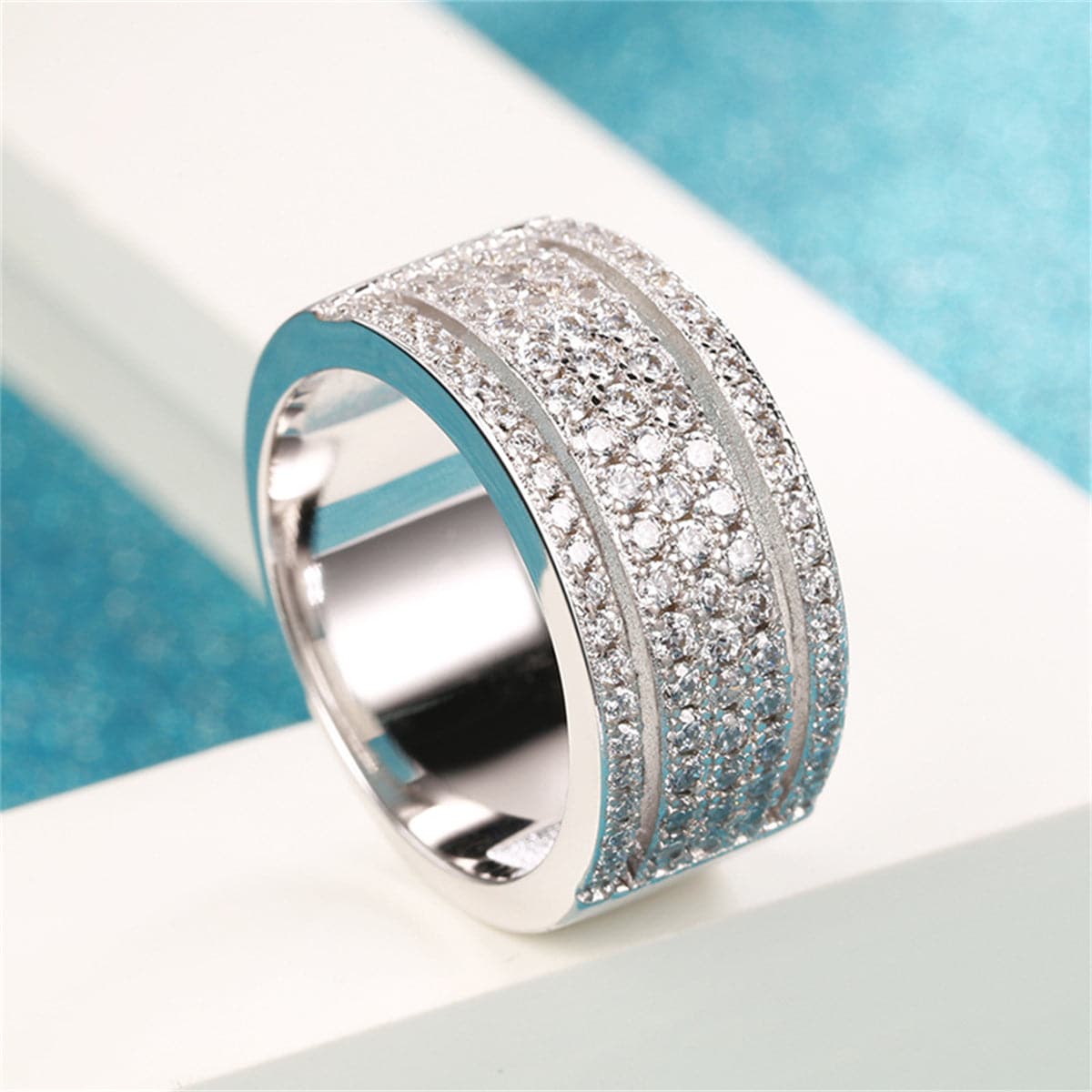 Cubic Zirconia & Silver-Plated Layered Band