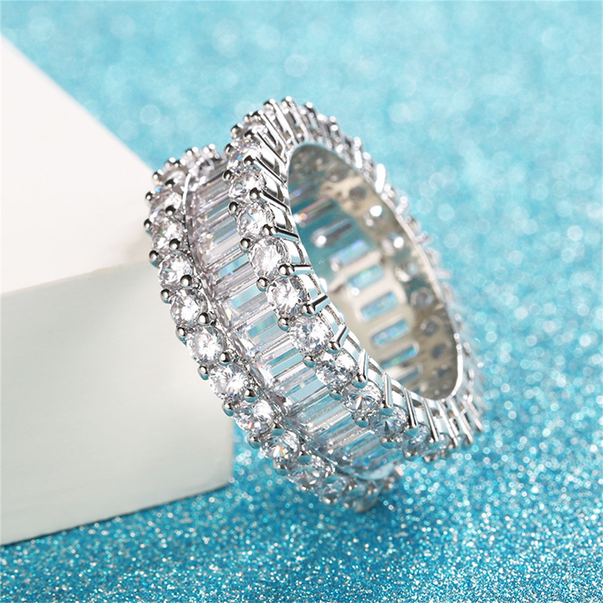 Cubic Zirconia & Crystal Silver-Plated Band Ring