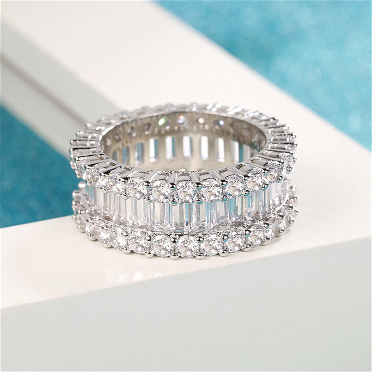 Cubic Zirconia & Crystal Silver-Plated Band Ring