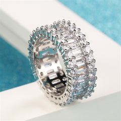 Cubic Zirconia & Crystal Silver-Plated Band Ring