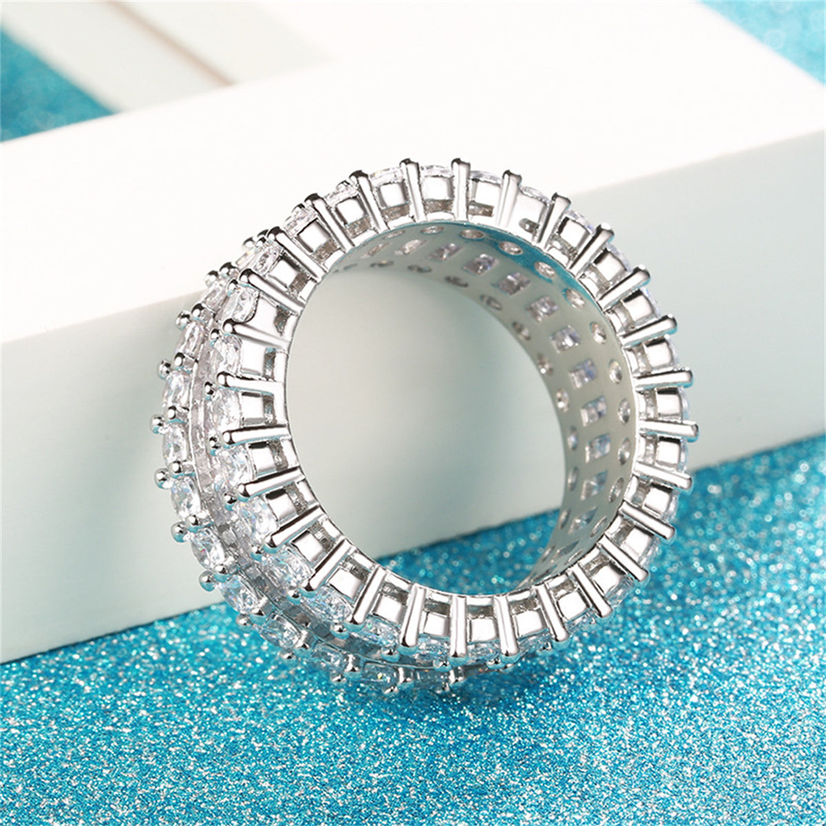 Cubic Zirconia & Crystal Silver-Plated Band Ring