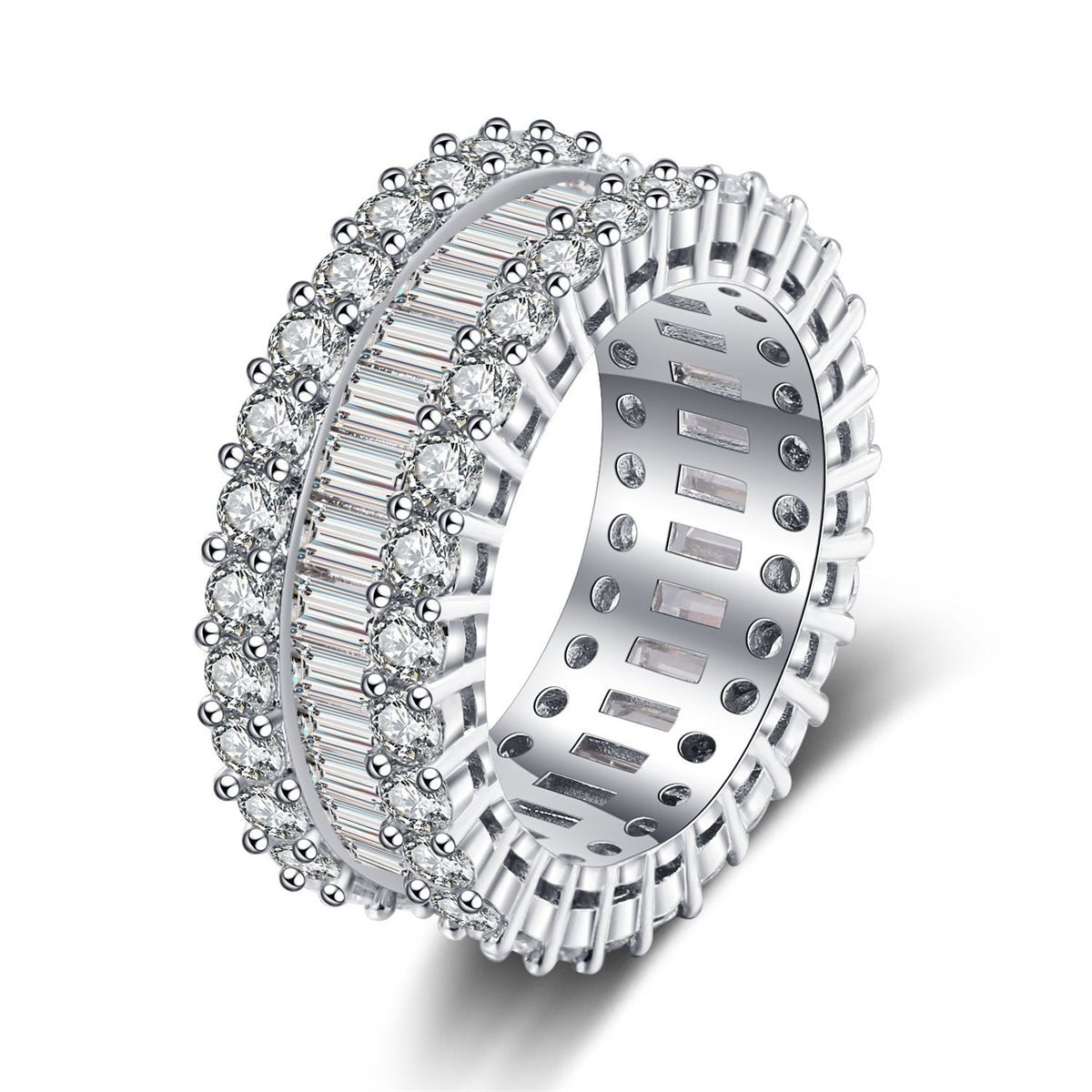 Cubic Zirconia & Crystal Silver-Plated Band Ring