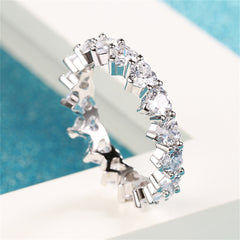 Clear Crystal & Silver-Plated Heart Band Ring