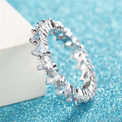 Clear Crystal & Silver-Plated Heart Band Ring