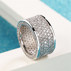 Cubic Zirconia & Silver-Plated Wide Band Ring