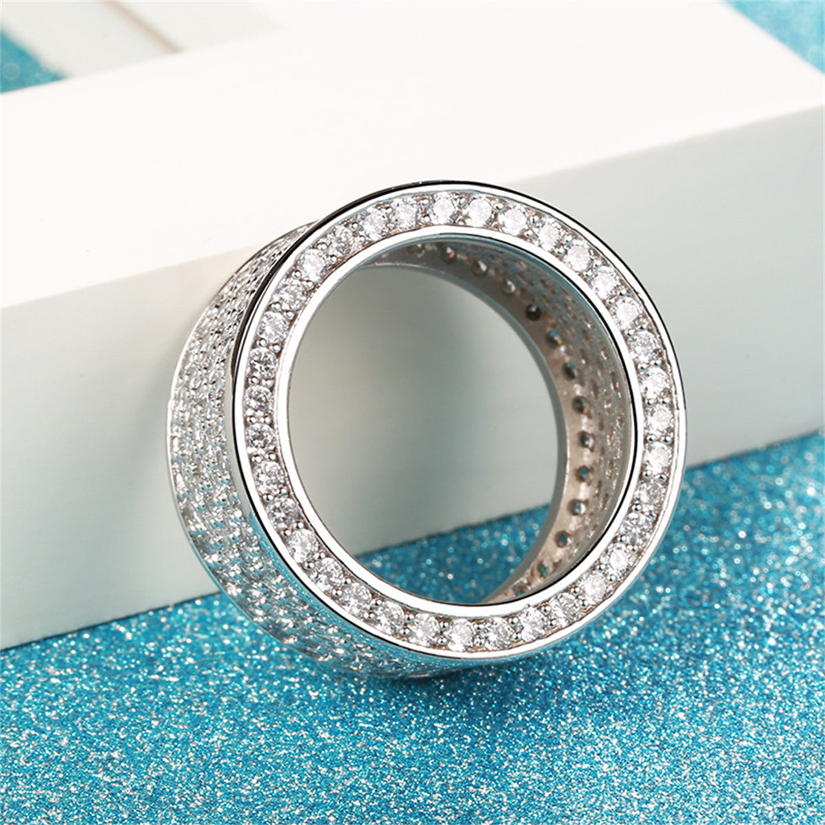 Cubic Zirconia & Silver-Plated Wide Band Ring