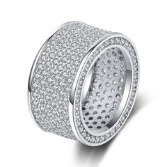 Cubic Zirconia & Silver-Plated Wide Band Ring