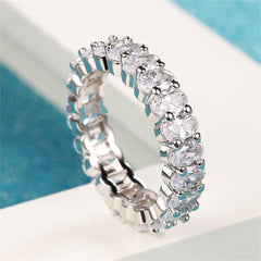 Clear Crystal & Silver-Plated Oval Band Ring