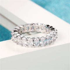 Clear Crystal & Silver-Plated Oval Band Ring