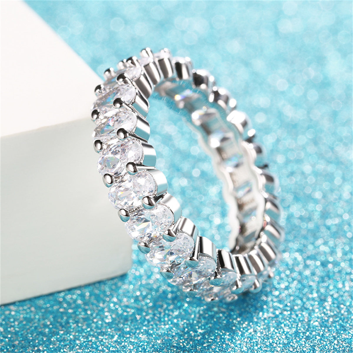 Clear Crystal & Silver-Plated Oval Band Ring