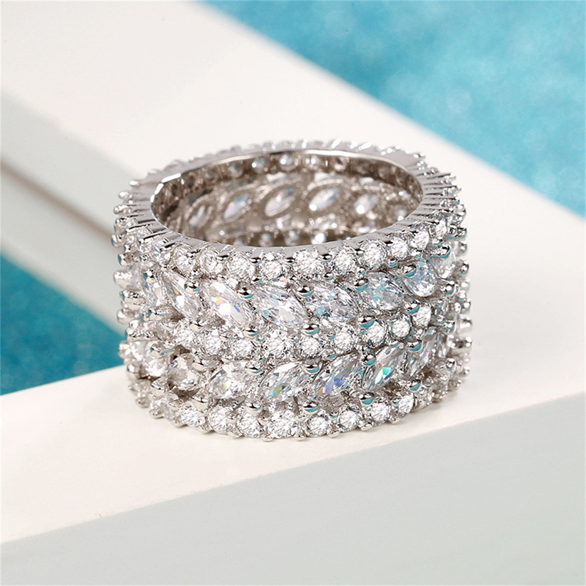 Cubic Zirconia & Crystal Marquise-Cut Layered Band Ring